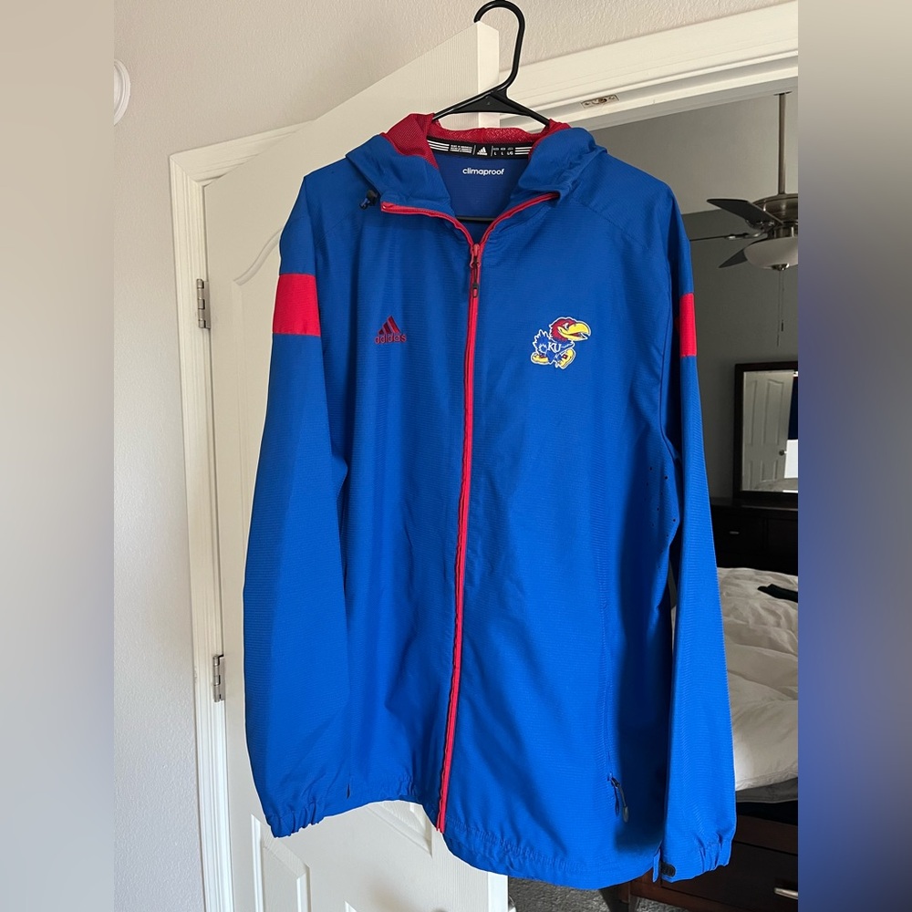 Men’s KU Kansas Jayhawks Adidas Climaproof jacket Large EUC!
